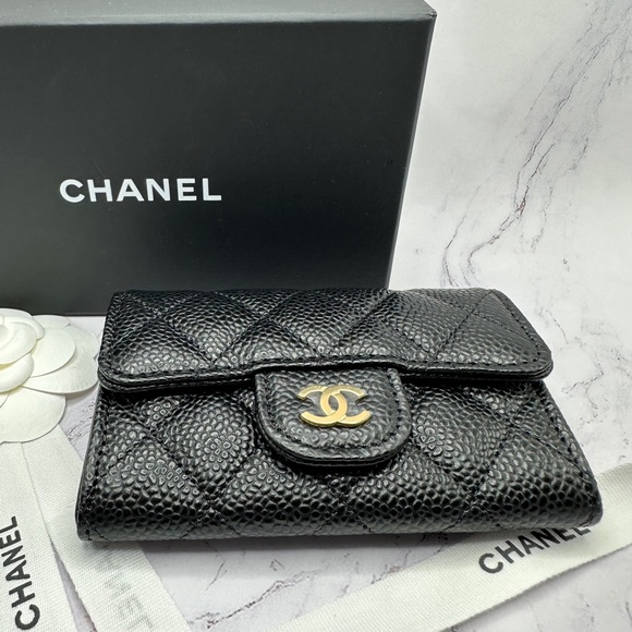 ❌❌SOLD Chanel Wallet Classic Card Holder Flap Black Caviar CC Gold Mini Wallet - Picture 10 of 13